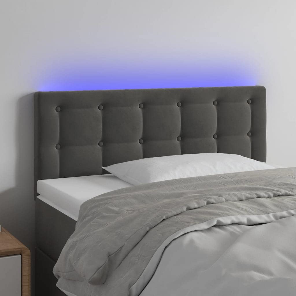 vidaXL LED Headboard, Upholstered Headboard for Bed Home, Bed Headboard with LED Light, Bedroom Furniture, Dark Gray 39.4"x2"x30.7"/34.6" Velvet